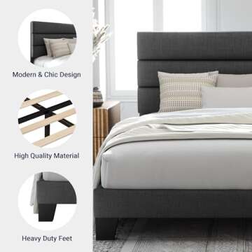 Sturdy Allewie Queen Bed Frame with Upholstered Headboard