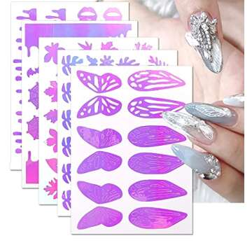 SILPECWEE 12 Sheets Airbrush Nail Stickers Nail Stencils Self Adhesive Nail Art Stickers Decals Star...