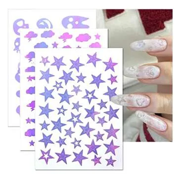 SILPECWEE 12 Sheets Airbrush Nail Stickers Nail Stencils Self Adhesive Nail Art Stickers Decals Star Cloud Flower Leaf Butterfly Printing Template Tool French Manicure Stickers Nail Decoration