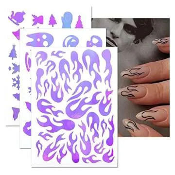SILPECWEE 12 Sheets Airbrush Nail Stickers Nail Stencils Self Adhesive Nail Art Stickers Decals Star Cloud Flower Leaf Butterfly Printing Template Tool French Manicure Stickers Nail Decoration