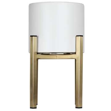 Brightech Iris Junior– Ceramic Planter Pot & Brass Stand Set for Plants, for Indoor Use - Matches Mid Century Modern Living Rooms - Container Box for Patio, Deck, Porch, Garden, Lawn - Antique Brass