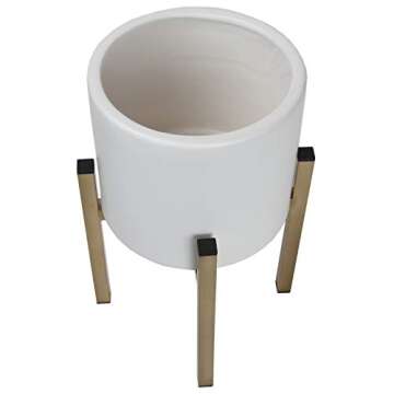 Brightech Iris Junior– Ceramic Planter Pot & Brass Stand Set for Plants, for Indoor Use - Matches Mid Century Modern Living Rooms - Container Box for Patio, Deck, Porch, Garden, Lawn - Antique Brass