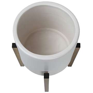 Brightech Iris Junior– Ceramic Planter Pot & Brass Stand Set for Plants, for Indoor Use - Matches Mid Century Modern Living Rooms - Container Box for Patio, Deck, Porch, Garden, Lawn - Antique Brass