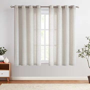 Vangao Linen Blend Stripe Curtains Tickingstripe Light Filtering Window Curtains Grey Pinstripe Prin...