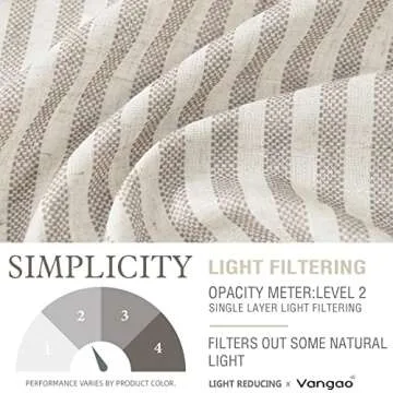 Vangao Linen Blend Stripe Curtains Tickingstripe Light Filtering Window Curtains Grey Pinstripe Printed on Beige Drapes 63 Inches Length for Living Room Bedroom Grommet Top 2 Panels