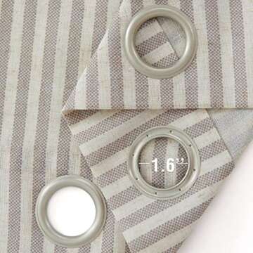 Vangao Linen Blend Stripe Curtains Tickingstripe Light Filtering Window Curtains Grey Pinstripe Printed on Beige Drapes 63 Inches Length for Living Room Bedroom Grommet Top 2 Panels