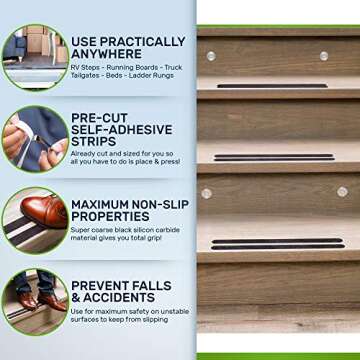 Red Cat Anti Slip Grip Tape For Stairs | 20 Pre-Cut Strips