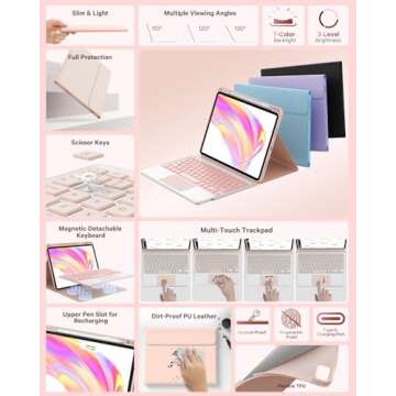 GreenLaw for iPad Pro 11 inch Case with Keyboard, for iPad Pro 11 (4th/3rd/2nd/1st Gen) & iPad Air 11(M2,2024) & 5th/4th Gen, Stain Resistant Cover, 7-Color Backlit, Smart Touchpad, Blush Pink