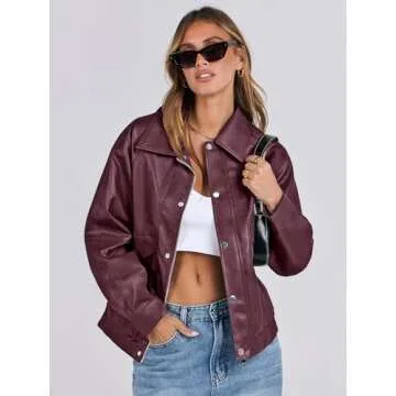 ANRABESS Women Faux Leather Jacket Long Sleeve Button Down Zip Up Motorcycle Biker Coat Fall Outfits Trendy Clothes 2024