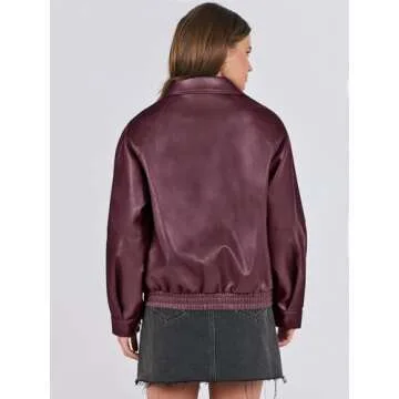 ANRABESS Women Faux Leather Jacket Long Sleeve Button Down Zip Up Motorcycle Biker Coat Fall Outfits Trendy Clothes 2024