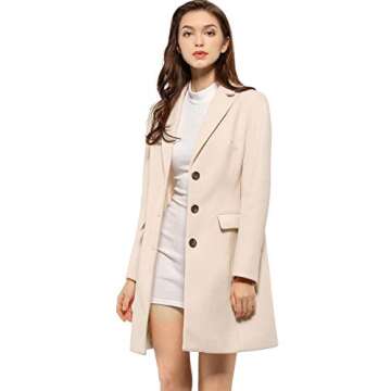 Allegra K Women's 2024 Pea Coat Single Breasted Long Winter Coats for Women Small Cream White