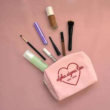 Sorority Shop Alpha Phi Makeup Bag - Multi-Purpose PU Leather, Water-Resistant Makeup travel bag with Licensed Design and Zipper Closure, Perfect Alpha Phi Sorority Gifts for Women