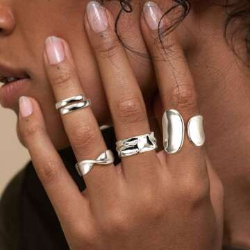 FIBO STEEL 12PCS Gold Chunky Rings for Women, 18K Gold Plated Thick Rings, Stacking Open Rings Set A...