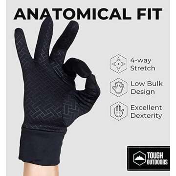 Tough Outdoors Winter Gloves - Womens and Mens Waterproof Touch Screen Gloves - Hiking, Texting, Cycling Warm Thermal Touchscreen Snow Glove Liners for Men and Women - Medium/Large