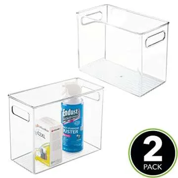 mDesign Tall Plastic Office Storage Bin with Handles - Organizer Bins for Cabinets, Drawers, Desks, ...