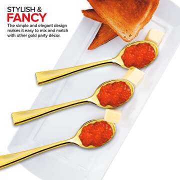 Gold Plastic Mini Spoons Disposable, 4 inch (80 Pack) Tasting Spoon, Dessert Mini spoon for Ice Cream Taster, Small Sample Desserts, Gelato Sampling, Fancy Miniature Pudding, Little Appetizers, Bulk