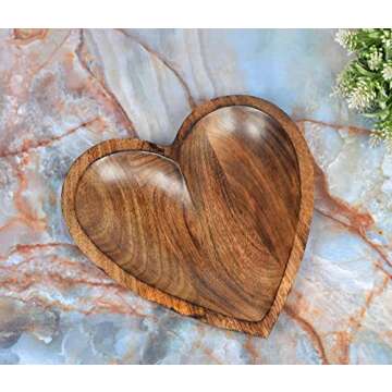 EDHAS Mango Wood Heart Curved Shaped Decorative Bowl for Table Centerpieces Home Party Wedding Décor (10" x 10" x 1.5")