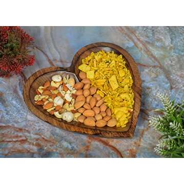 EDHAS Mango Wood Heart Curved Shaped Decorative Bowl for Table Centerpieces Home Party Wedding Décor (10" x 10" x 1.5")