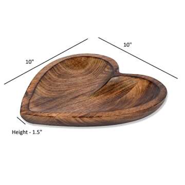 EDHAS Mango Wood Heart Curved Shaped Decorative Bowl for Table Centerpieces Home Party Wedding Décor (10" x 10" x 1.5")