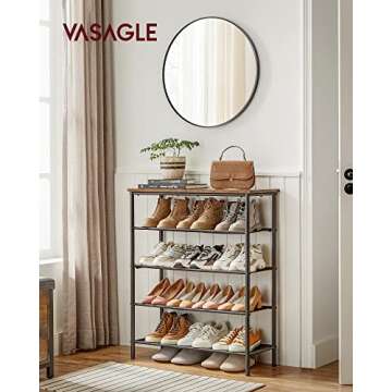 VASAGLE Shoe Rack, 5 Tier Shoe Storage Rack for 12-16 Pairs of Shoes, Shoe Organizer for Entryway, w...