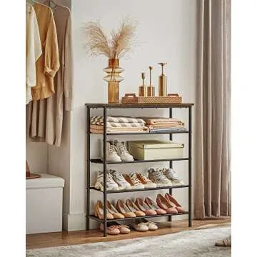 VASAGLE 5 Tier Shoe Rack for 12-16 Pairs of Shoes
