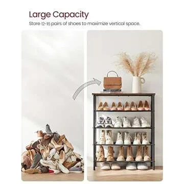 VASAGLE 5 Tier Shoe Rack for 12-16 Pairs of Shoes