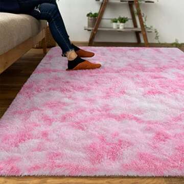 DweIke Fluffy Modern Area Rugs for Living Room Bedroom, 4x6 ft Plush High Pile Pink Rug for Kids Gir...