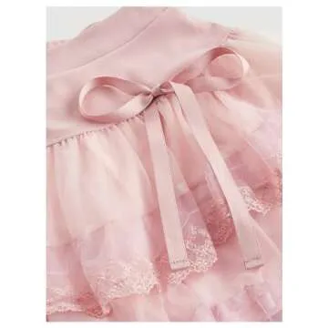 BEAUDRM Women's Y2K Solid Tiered Layer Skirt High Waist Contrast Mesh Lace Tie Bow Front Loose Mini Skirt Cake Skirt Pink Small