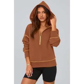 PRETTYGARDEN Women's Stylish Half Zip Hoodie Sweatshirt