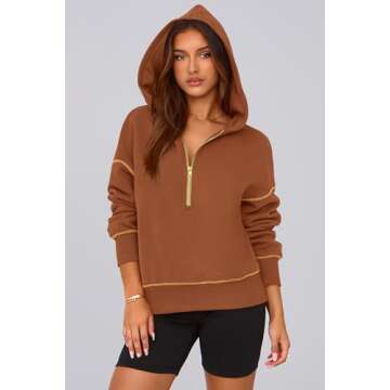 PRETTYGARDEN Women's Stylish Half Zip Hoodie Sweatshirt