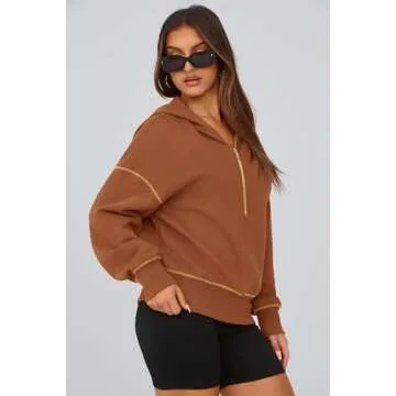 PRETTYGARDEN Women's Stylish Half Zip Hoodie Sweatshirt