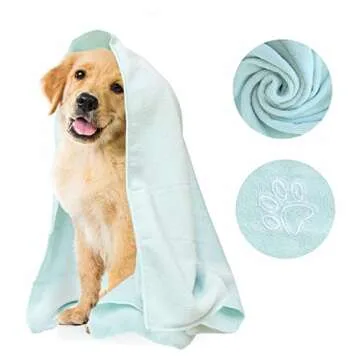 My Doggy Place - Super Absorbent Microfiber Towel - Dog Bathing Supplies - Microfiber Drying Towel - Washer Safe - Mint with Paw Print - 45 x 28 in - 1 Piece