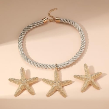 Doubnine Boho Starfish Necklace Earrings Set for Women