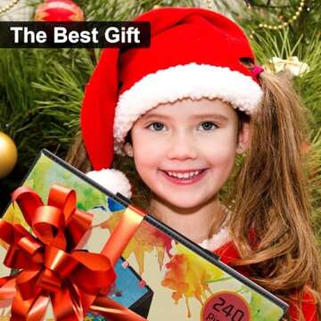 Art Supplies, 240-Piece Art Set Crafts Drawing Kits with Double Sided Trifold Easel, Sketch Pads, Crayons, Colored Pencils, Valentines Day Gifts for Kids Girls Boys Teen Ages 4-6-8-9-12 (Black)