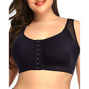 Post Surgery Bra Surgical Bra Compression Sports Bra Front Closure Bras for Women Close Breast Augmentation Bra Wireless (Medium, Black)