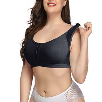 Post Surgery Bra Surgical Bra Compression Sports Bra Front Closure Bras for Women Close Breast Augmentation Bra Wireless (Medium, Black)