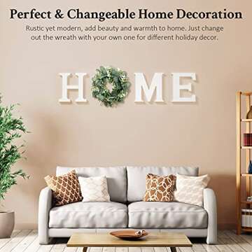 Wood Home Sign for Wall Decor Wooden Home Letters with Wreath Artificial Eucalyptus Modern Decorativ...
