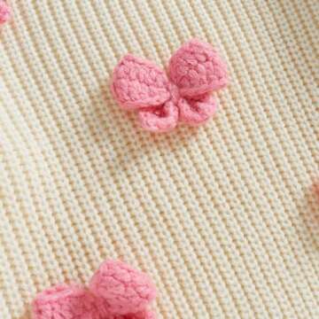 Toddler Baby Girl Chunky Knit Sweater Long Sleeve Crewneck Bow Flower Knitted Pullover Tops Knitwear Spring Clothes (A-White, 2-3 Years)