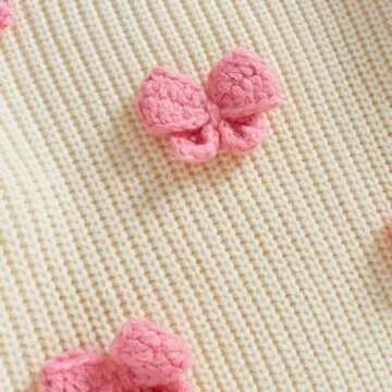 Toddler Baby Girl Chunky Knit Sweater Long Sleeve Crewneck Bow Flower Knitted Pullover Tops Knitwear Spring Clothes (A-White, 2-3 Years)