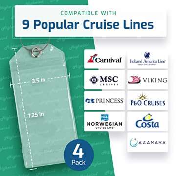 Highwind Cruise Luggage Tag Holder for Suitcases - Travel Essentials, Compatible with Major Cruise Lines - 4 Pack, Waterproof Luggage Tags for Suitcases with Secure Attachment - Zip Seal, Steel Loops