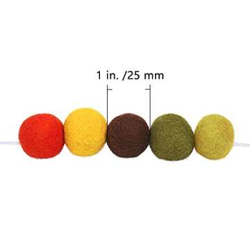 Supla 50 Pcs 8.2' Long Fall Felt Balls Fall Pom Pom Garland Harvest Felt Balls Garland Strand Orange Yellow Brown Olive Mustard Wool Ball Garland for Thanksgiving Mantel Wall Baby Room Nursery Décor