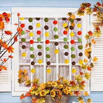 Supla 50 Pcs 8.2' Long Fall Felt Balls Fall Pom Pom Garland Harvest Felt Balls Garland Strand Orange Yellow Brown Olive Mustard Wool Ball Garland for Thanksgiving Mantel Wall Baby Room Nursery Décor