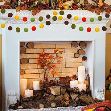 Supla 50 Pcs 8.2' Long Fall Felt Balls Fall Pom Pom Garland Harvest Felt Balls Garland Strand Orange Yellow Brown Olive Mustard Wool Ball Garland for Thanksgiving Mantel Wall Baby Room Nursery Décor