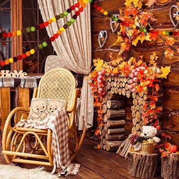 Supla 50 Pcs 8.2' Long Fall Felt Balls Fall Pom Pom Garland Harvest Felt Balls Garland Strand Orange Yellow Brown Olive Mustard Wool Ball Garland for Thanksgiving Mantel Wall Baby Room Nursery Décor