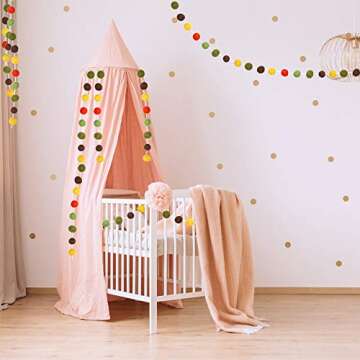 Supla 50 Pcs 8.2' Long Fall Felt Balls Fall Pom Pom Garland Harvest Felt Balls Garland Strand Orange Yellow Brown Olive Mustard Wool Ball Garland for Thanksgiving Mantel Wall Baby Room Nursery Décor