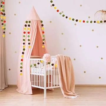 Supla 50 Pcs 8.2' Long Fall Felt Balls Fall Pom Pom Garland Harvest Felt Balls Garland Strand Orange Yellow Brown Olive Mustard Wool Ball Garland for Thanksgiving Mantel Wall Baby Room Nursery Décor