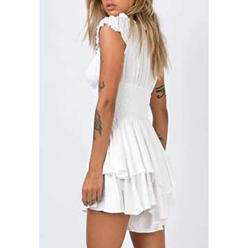 AOHITE Womens Summer Tube Top Dress Off-Shoulder Ruffled Flowy Mini Short Dresses White Small