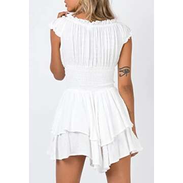 AOHITE Womens Summer Tube Top Dress Off-Shoulder Ruffled Flowy Mini Short Dresses White Small