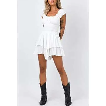 AOHITE Womens Summer Tube Top Dress Off-Shoulder Ruffled