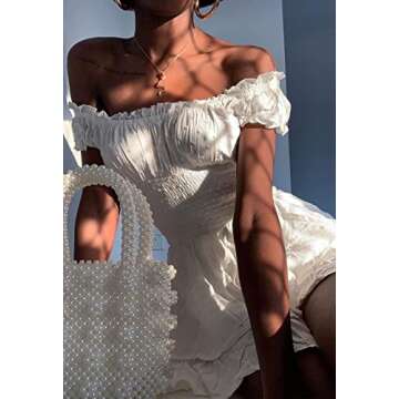 AOHITE Womens Summer Tube Top Dress Off-Shoulder Ruffled Flowy Mini Short Dresses White Small